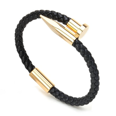 Men's bracelet Bangles Pulseiras 6mm Weave Genuine leather Nail bracelet Charm love cuff bracelet masculina