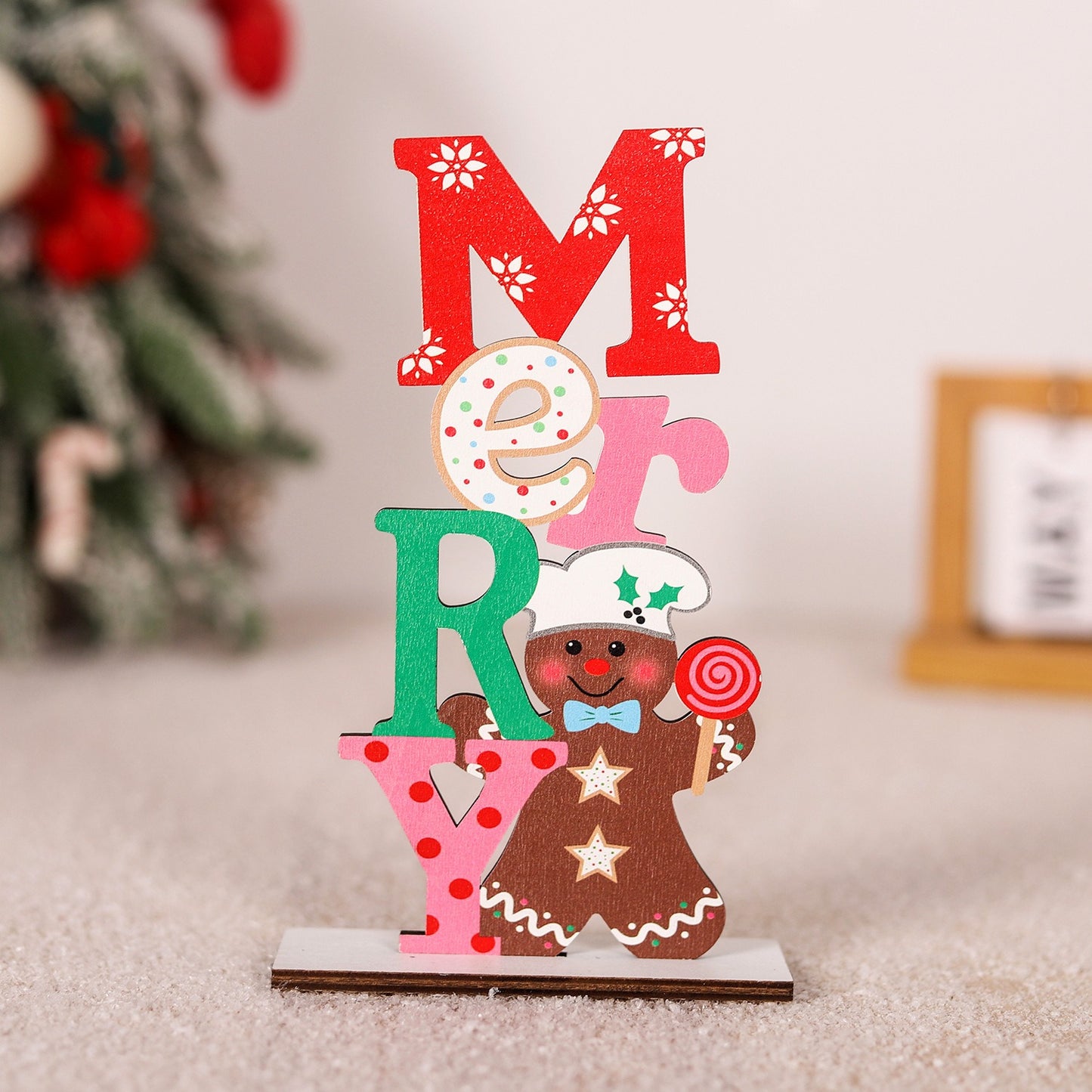 Christmas Home Table Colorful Wooden Christmas Table Cartoon English Letter Wooden Ornament