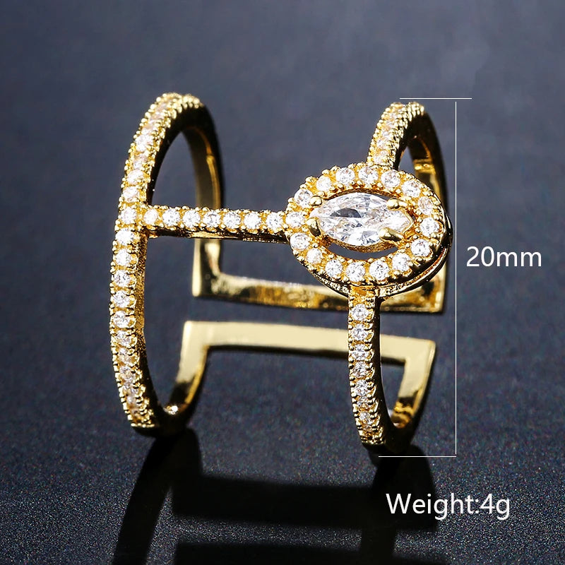 Women Rings Adjustable Size Fashion Double Hoop Cubic Zirconia Open Rings Girls Party Jewelry