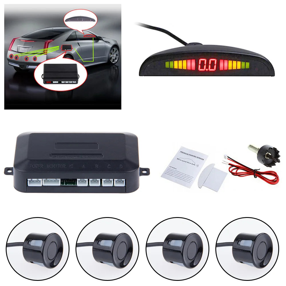 Car Auto Parktronic LED Parking Sensor With 4 Sensors Reverse Backup Car Parking Radar Monitor Detector System Backlight Display