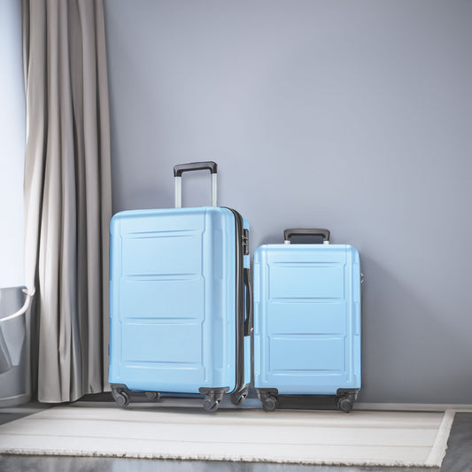 Expanable Spinner Wheel 2 Piece Luggage Set ABS Lightweight Suitcase with TSA Lock 20inch+28inch Light Blue + Plastic