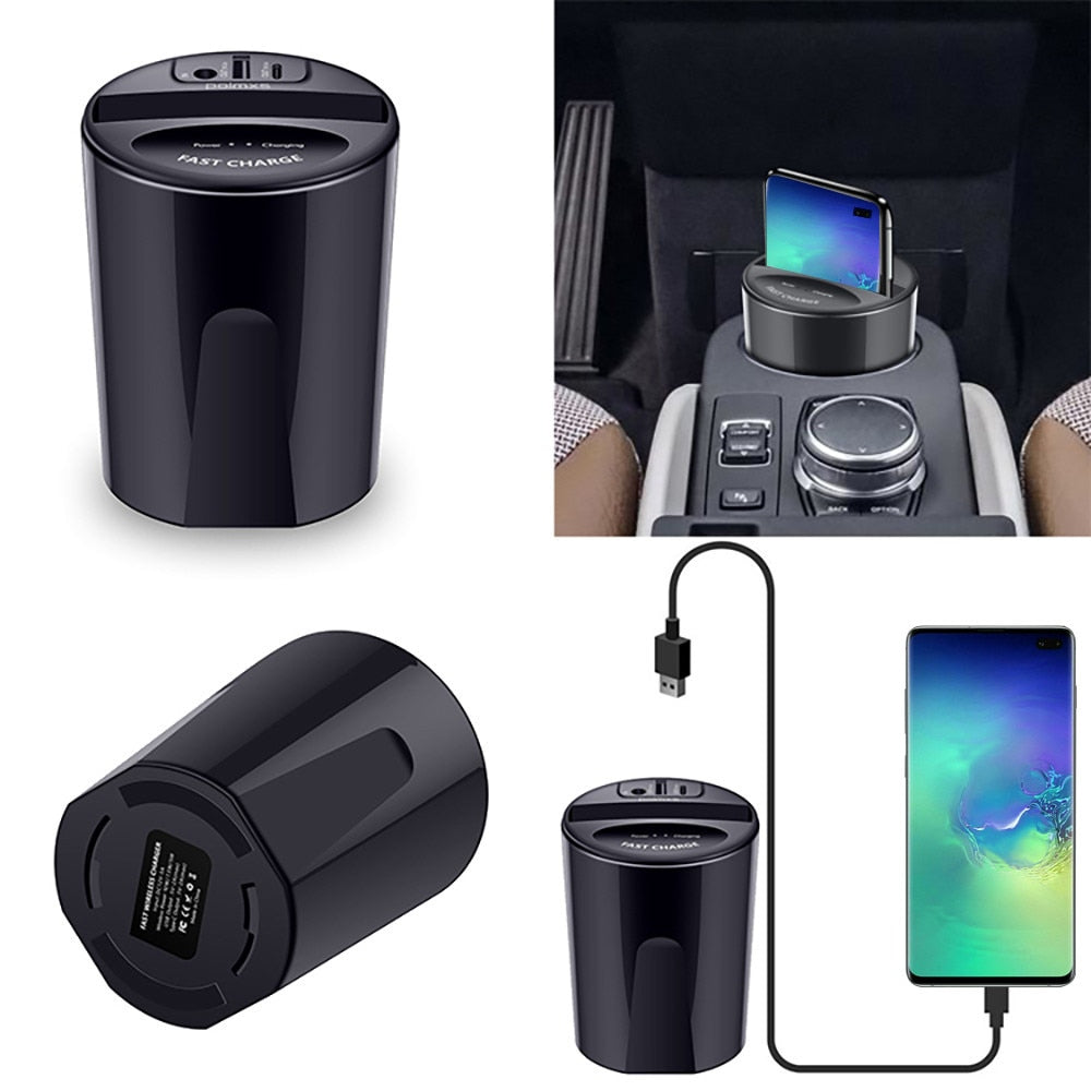 10W Car Wireless Charger Cup with USB Output for iPhoneXS MAX/XR/X/8 SAMSUNG Galaxy S9/S8/S7/S6/Note8/Note5 edge for PIXEL 3XL