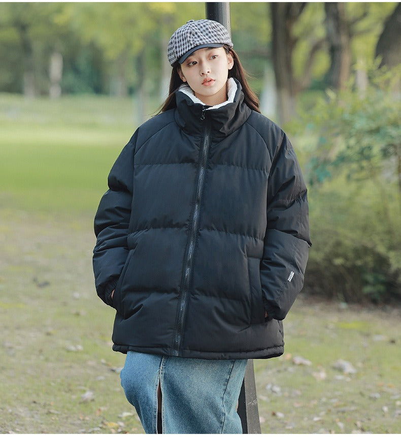 Winter cotton jacket for boys, trendy brand, thick coat, stand collar, lamb wool, warm jacket, waterproof couple cotton jacket,