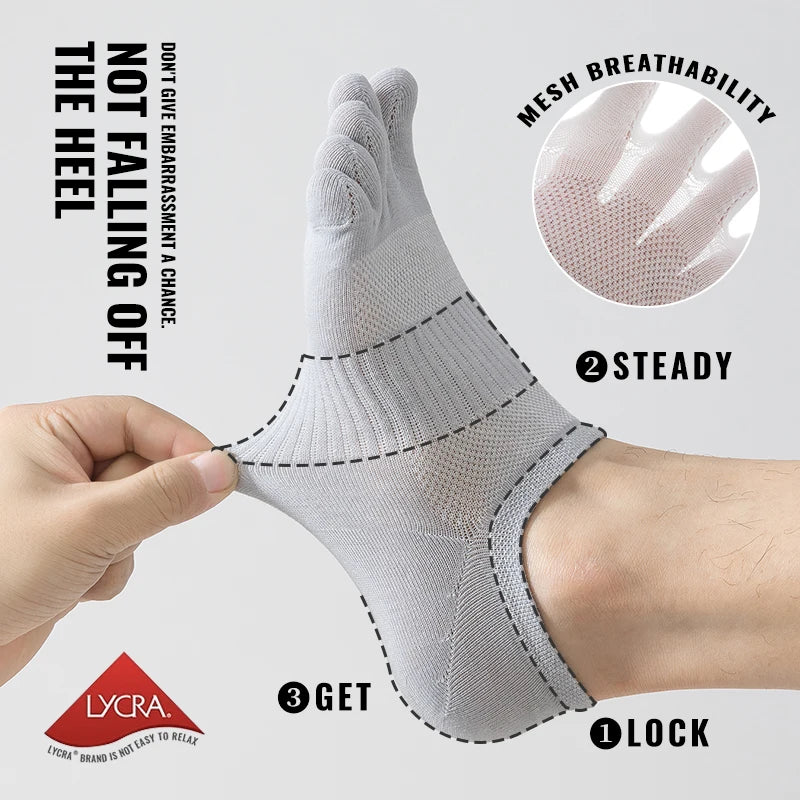 1 pair Pure Cotton Five Finger Short Socks Men Sweat Absorbent Antibacterial Breathable Mesh Boat Socks Running Sports Toe Sock