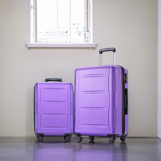 Expanable Spinner Wheel 2 Piece Luggage Set ABS Lightweight Suitcase with TSA Lock 20inch+24inch Purple + Plastic