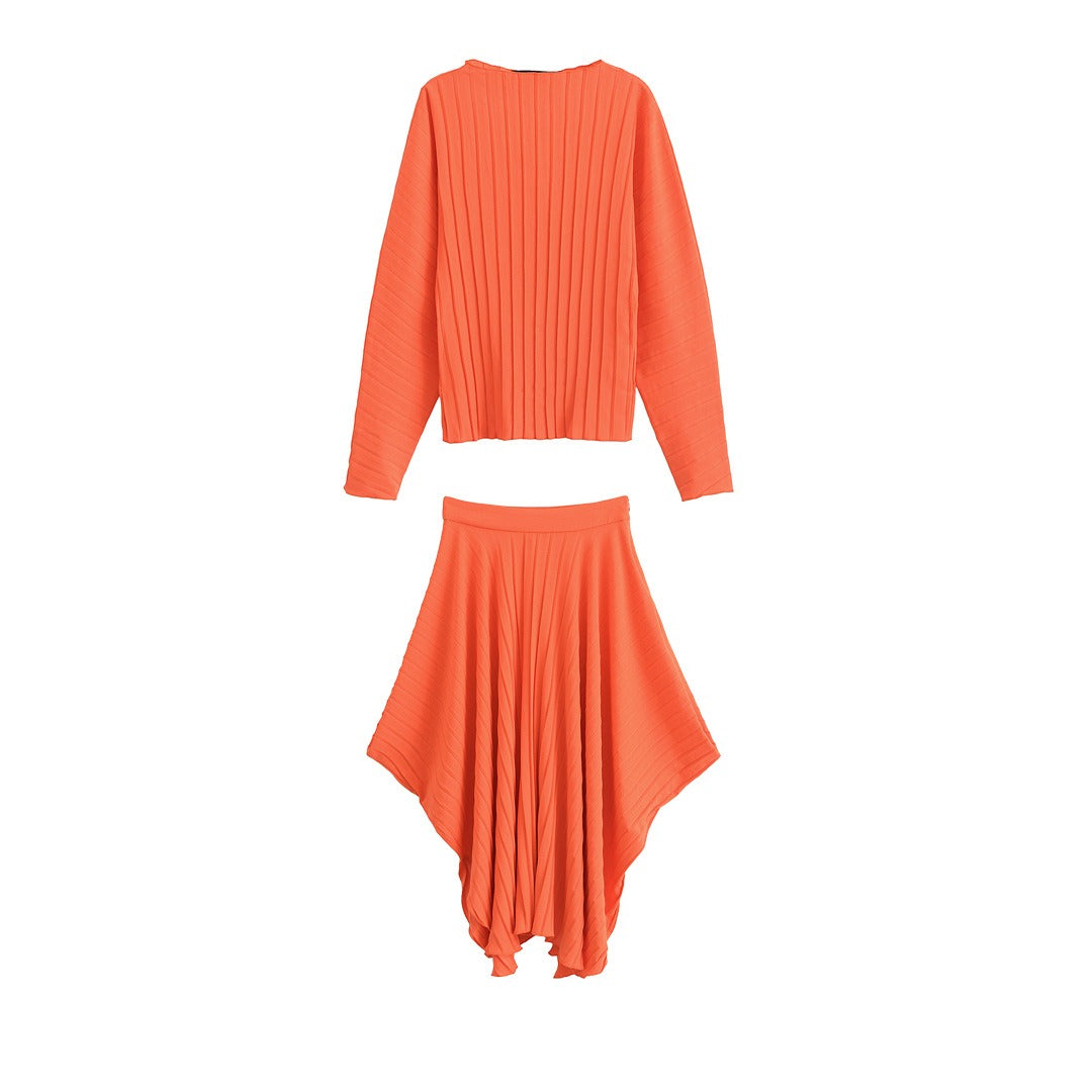 Asymmetric pleated top pleated skirt set for women