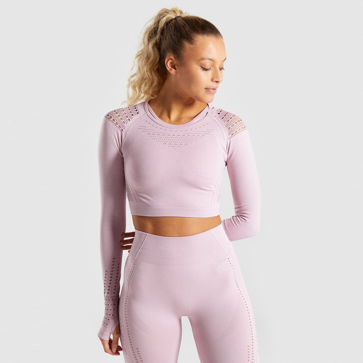 Pure Color Yoga Clothes Suit Women's Sports Running Fitness Clothes Sweat Absorbent Breathable Yoga Clothes Long Sleeve Quick Drying Clothes