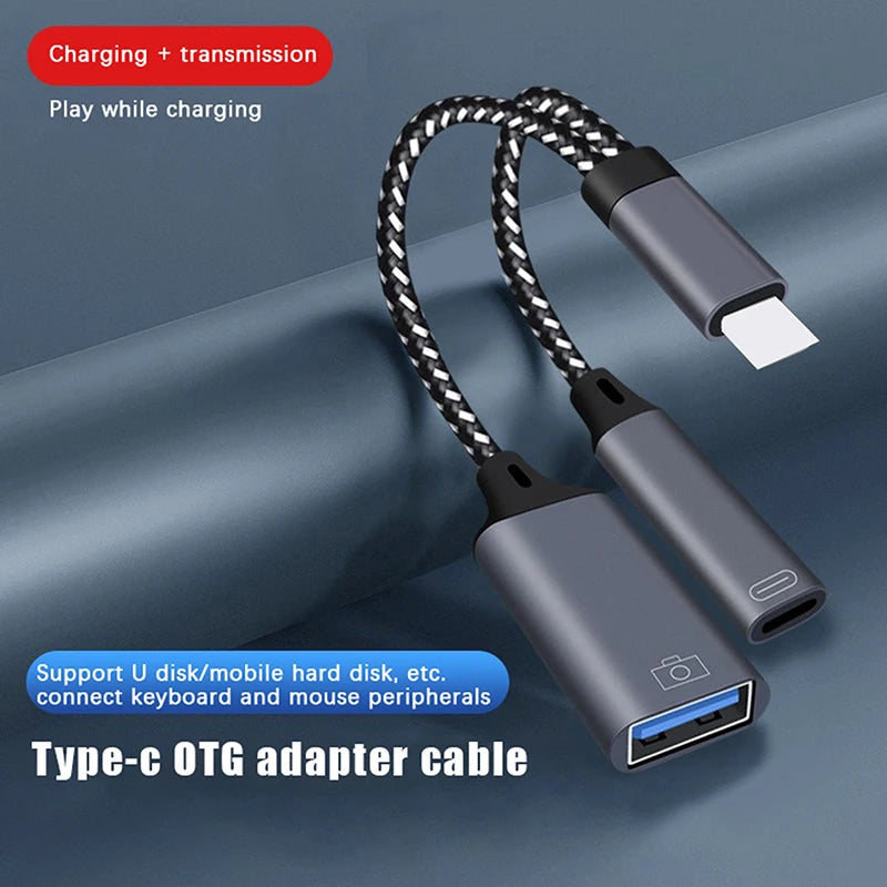 USB C OTG Cable Phone Adapter 2 In 1 Type C To USB A Adapter With PD Charging Port For Phone Laptop Tablet