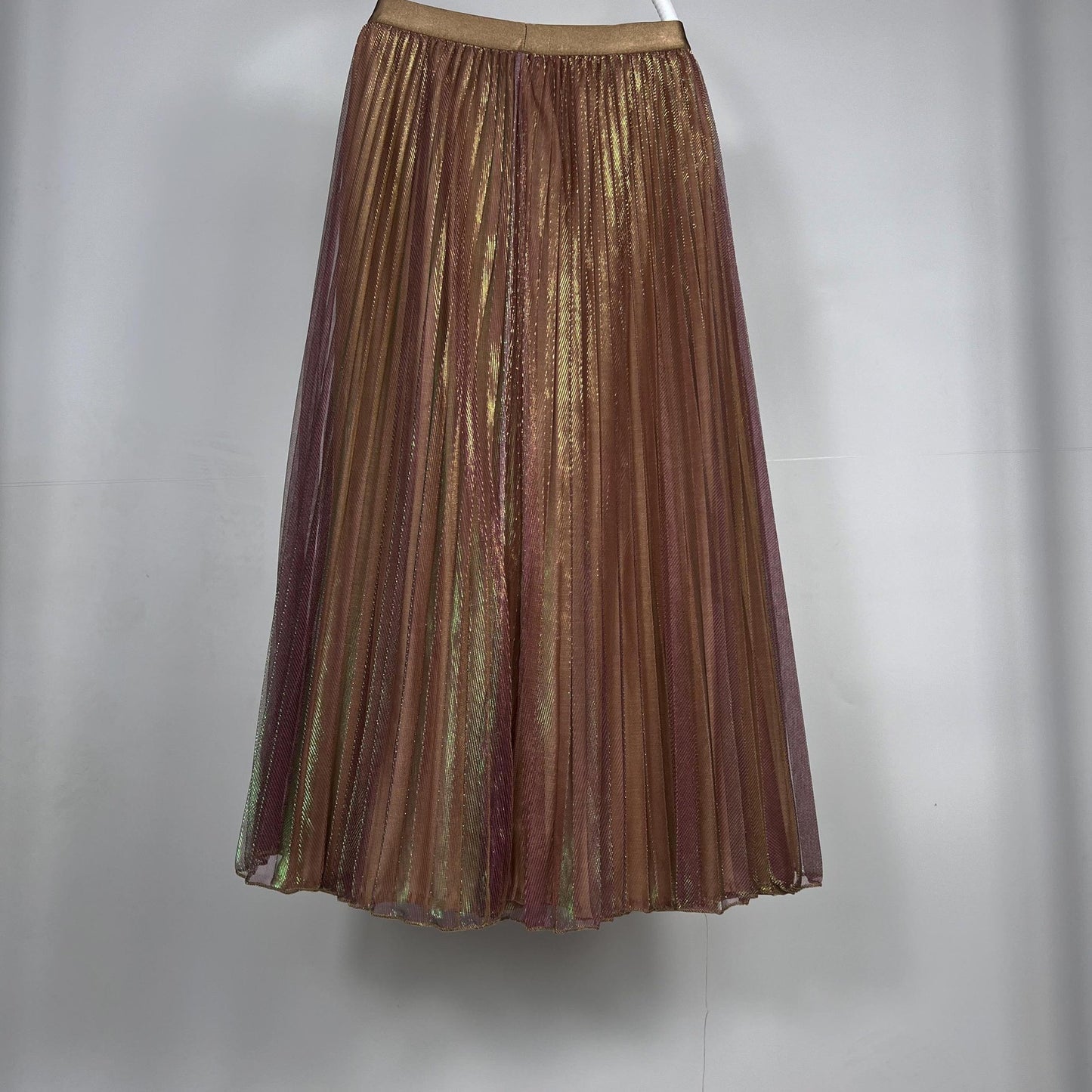 Flowing light mesh shiny high waist elastic waist uniform pleated skirt half skirt