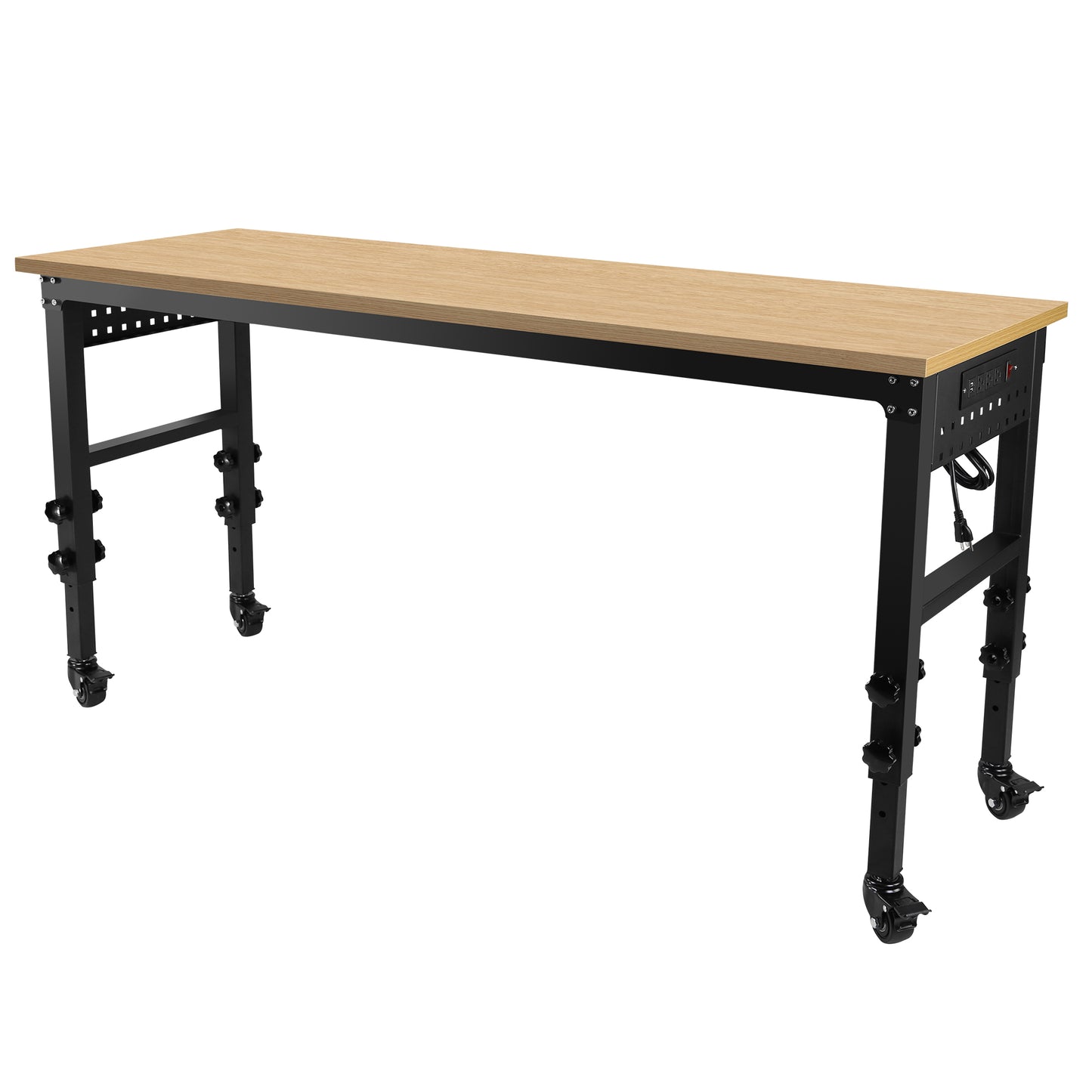 72 inch x 24 inch adjustable worktable, rolling heavy-duty worktable with power socket and wheels