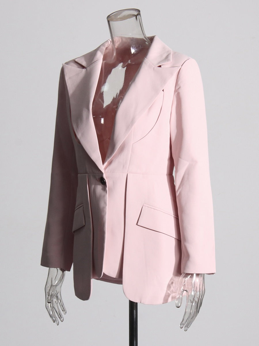 Design solid color suit with hollow out irregular suit jacket for women