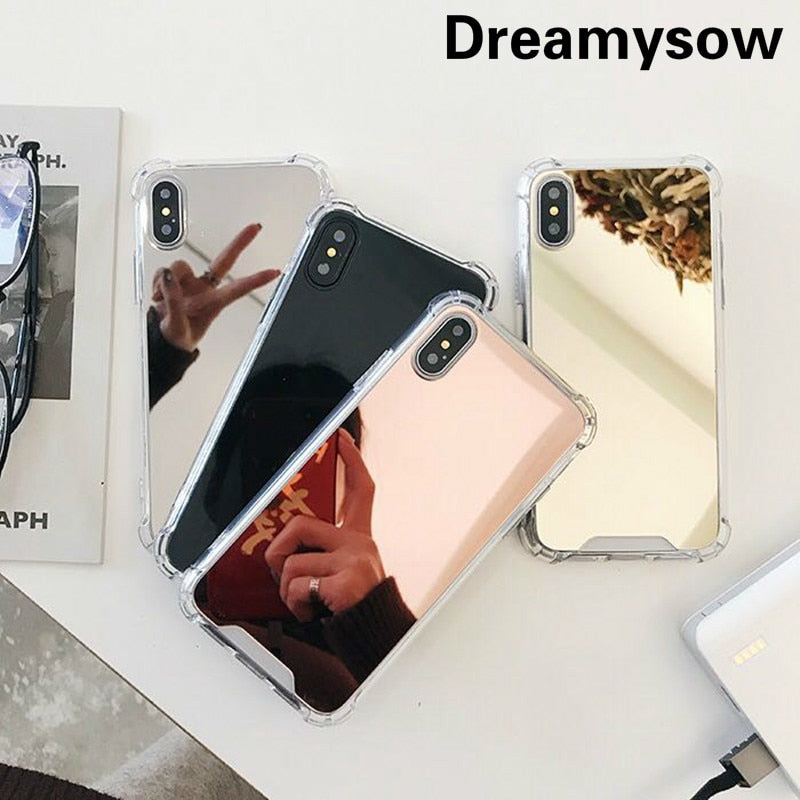 Drop Resistant Mirror Phone Case For iphone XS MAX XR X 7 8 6s 6 plus Protective Soft TPU Cover For Samsung Note 9 8 S8 S9 Plus