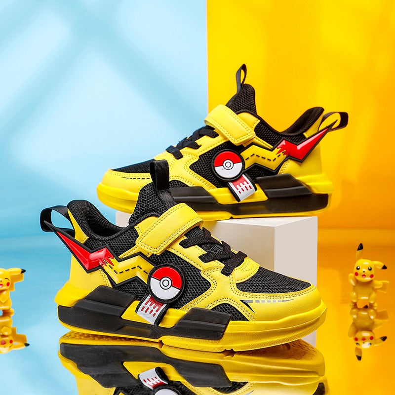 Sports shoes soft soled Pikachu boys' white shoes mesh shoes