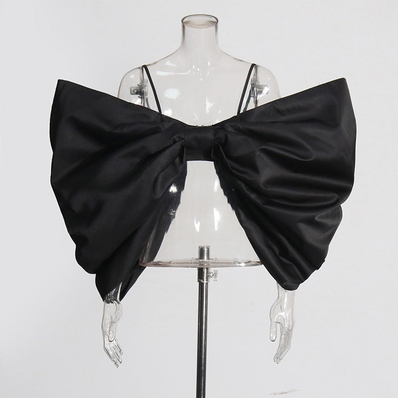 Spicy girl spliced bow design wearing strapless top for women