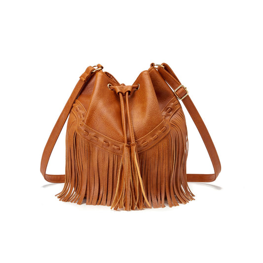 Women's Bag Casual Drawstring Factory Handmade Tassel Bucket Bag PU Tassel Women's Messenger Bag