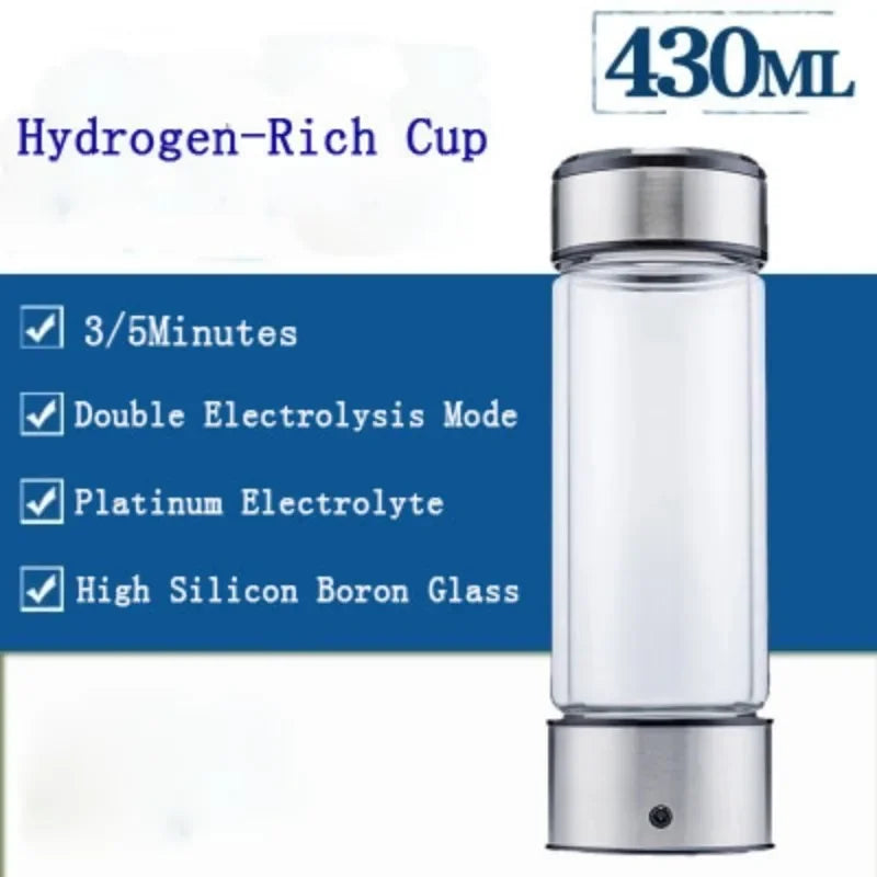 430ML Hydrogen Rich Water Generator Japanese Alkaline Energy Bottle Water Ionizer Anti Aging USB H2 Healthy Smart Cup