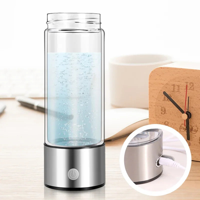 420ml Glass Hydrogen Water Bottle with USB PE/MMA Generator Electric Stand-mounted Water Cup for Outdoor Household/RV Use