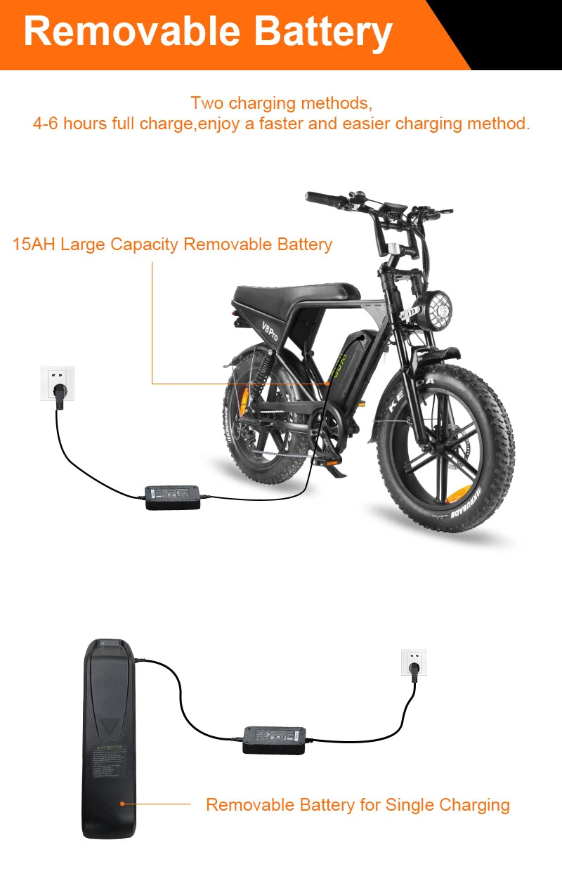 V8 Pro Electric Fat Tire Bike 250W e-Bike 48V 20inch Tire 15ah Battery Capacity Steel Frame Original Electric Mountain Bike