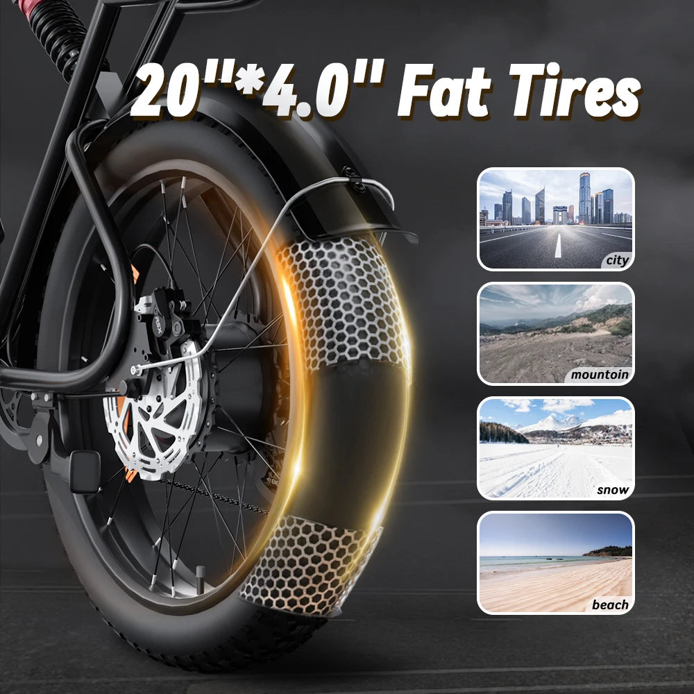 20 Inch 2000w E-bike Fat Bike Ebike K10 Fat Tyre E Bike Fatbike Electric Beach Bike 52v Fat Tire Wheel Bicycle Electric For Men