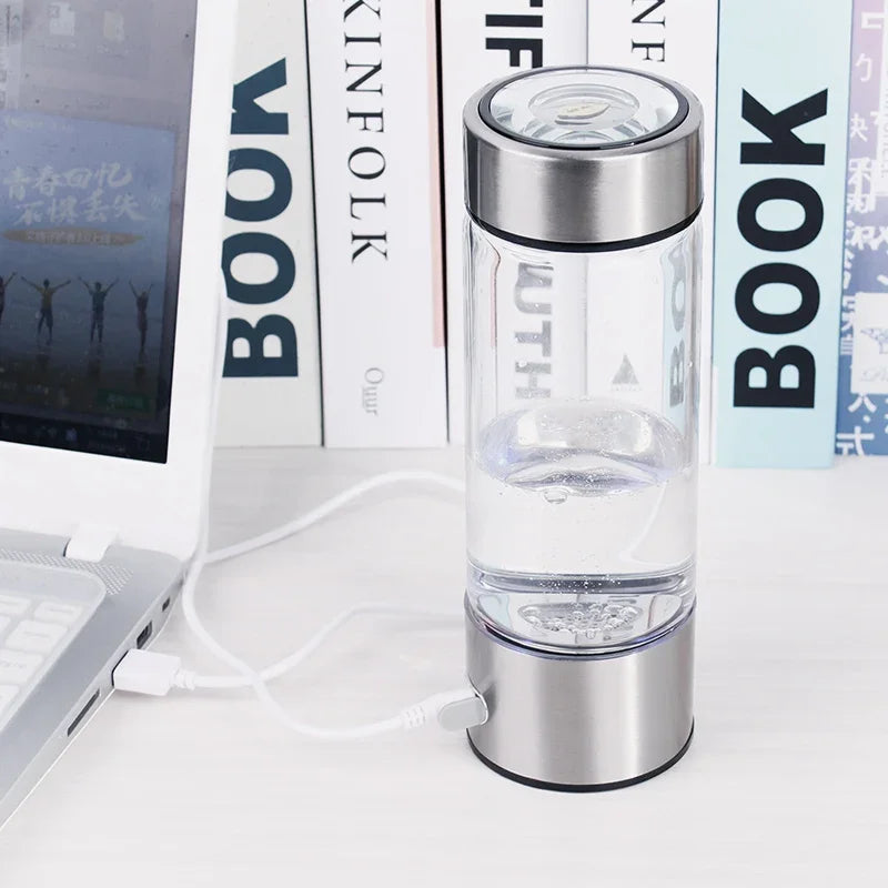 420ml Glass Hydrogen Water Bottle with USB PE/MMA Generator Electric Stand-mounted Water Cup for Outdoor Household/RV Use