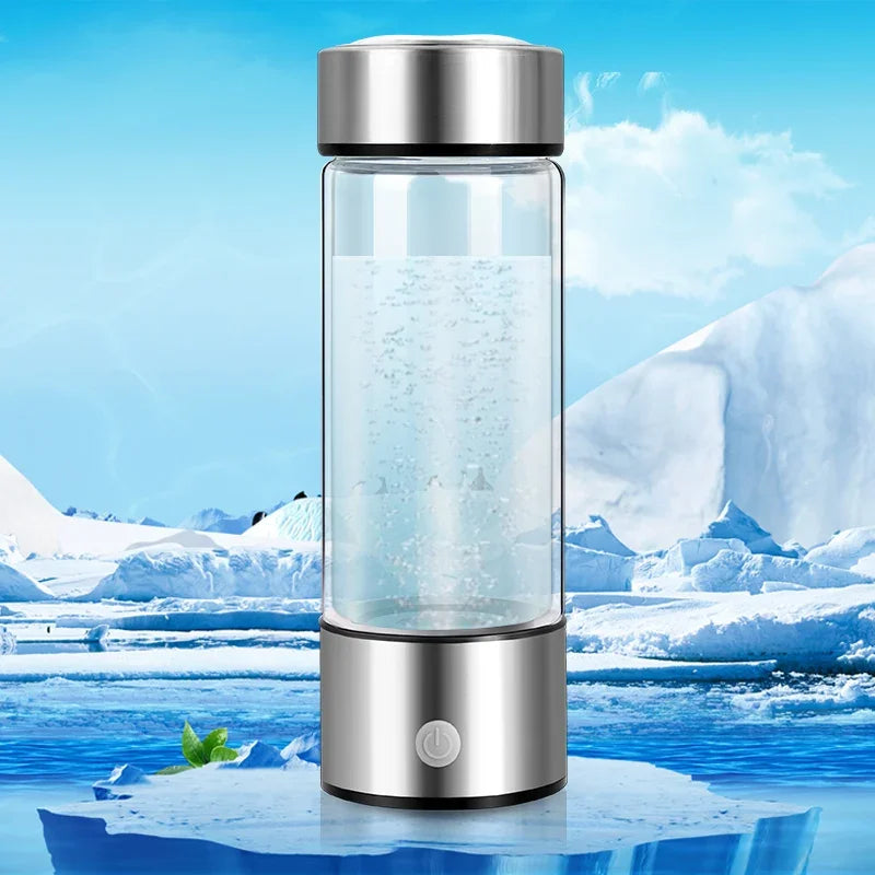 420ml Glass Hydrogen Water Bottle with USB PE/MMA Generator Electric Stand-mounted Water Cup for Outdoor Household/RV Use