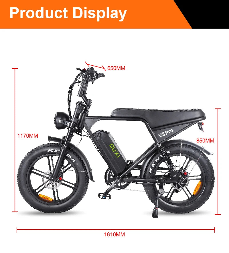 V8 Pro Electric Fat Tire Bike 250W e-Bike 48V 20inch Tire 15ah Battery Capacity Steel Frame Original Electric Mountain Bike