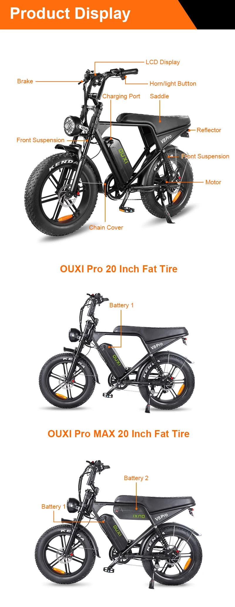 V8 Pro Electric Fat Tire Bike 250W e-Bike 48V 20inch Tire 15ah Battery Capacity Steel Frame Original Electric Mountain Bike