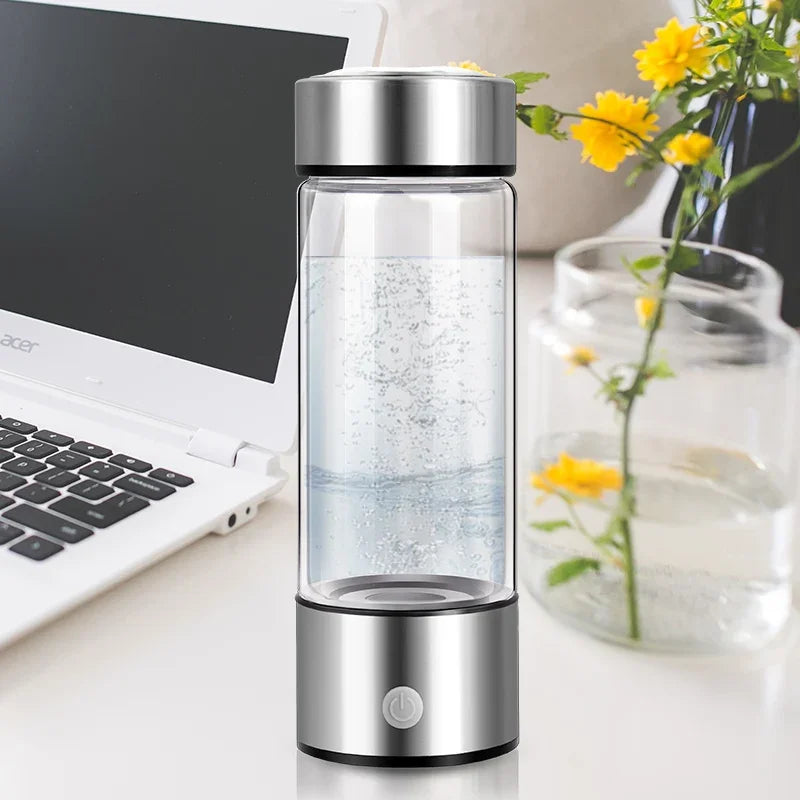 420ml Glass Hydrogen Water Bottle with USB PE/MMA Generator Electric Stand-mounted Water Cup for Outdoor Household/RV Use